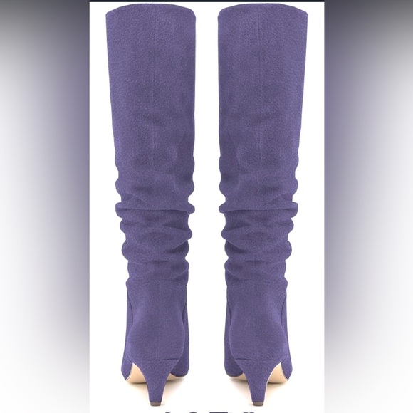 Low Kitten Heel Knee High Boots Pointed Toe Suede Slouch Boots Pull On Wide Calf - Picture 4 of 4